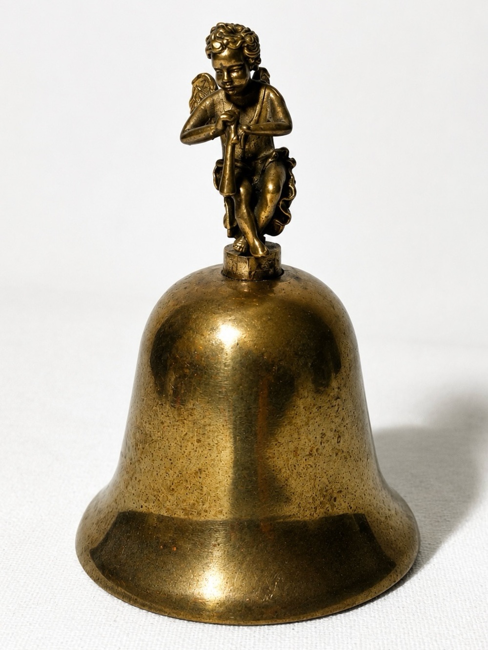 Vintage Brass Cherub Hand Bell Angel Made in Hong Kong Cottagecore Victorian 4”